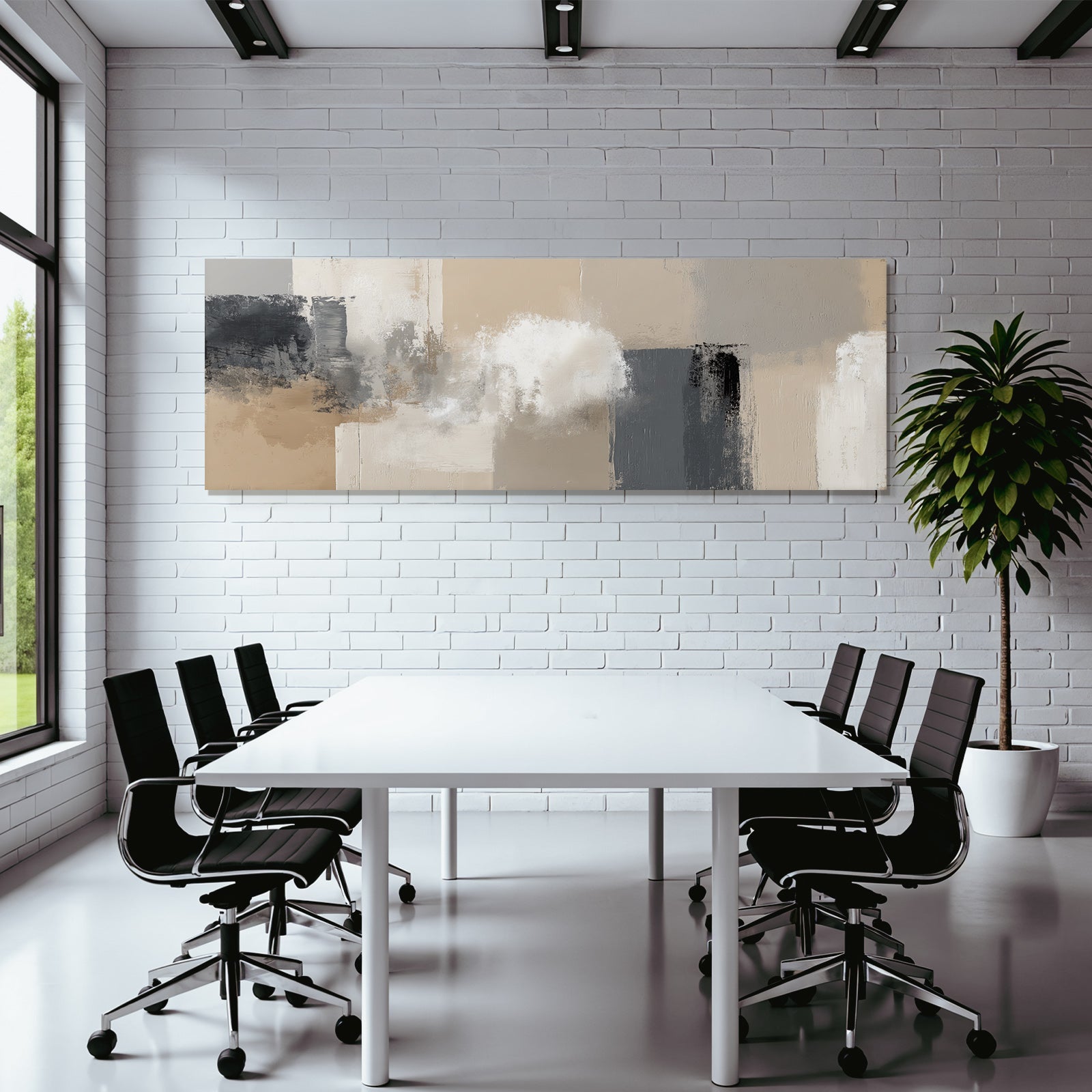 Abstract painting beige grey black white