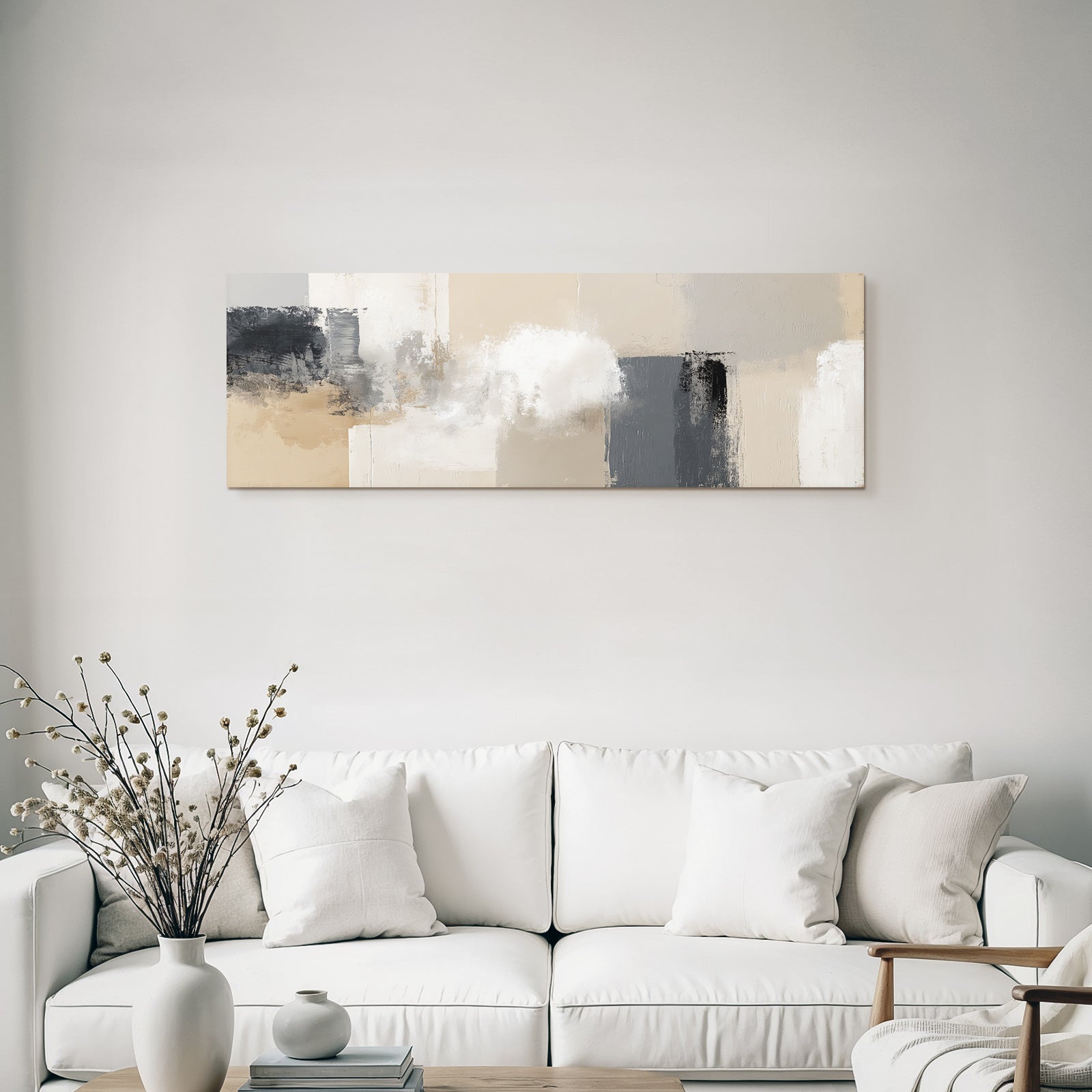 Abstract painting beige grey black white