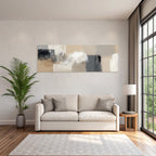 Abstraktes Gemaelde Beige Grau Schwarz Weiss