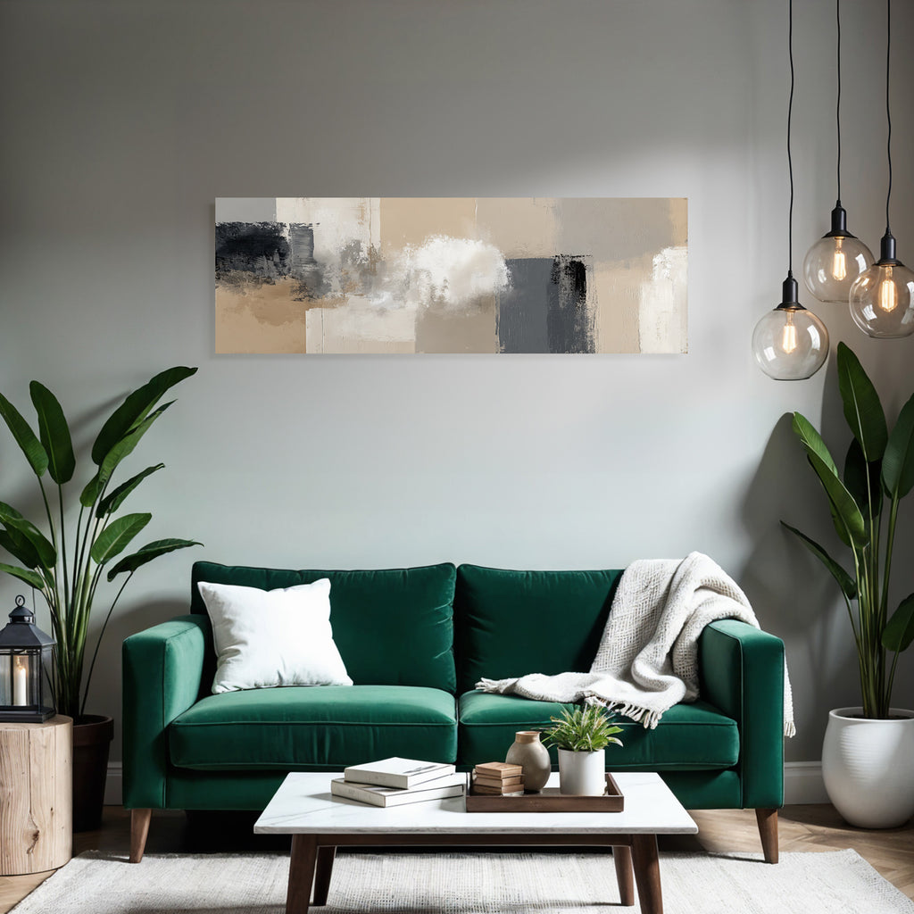 Abstraktes Gemaelde Beige Grau Schwarz Weiss