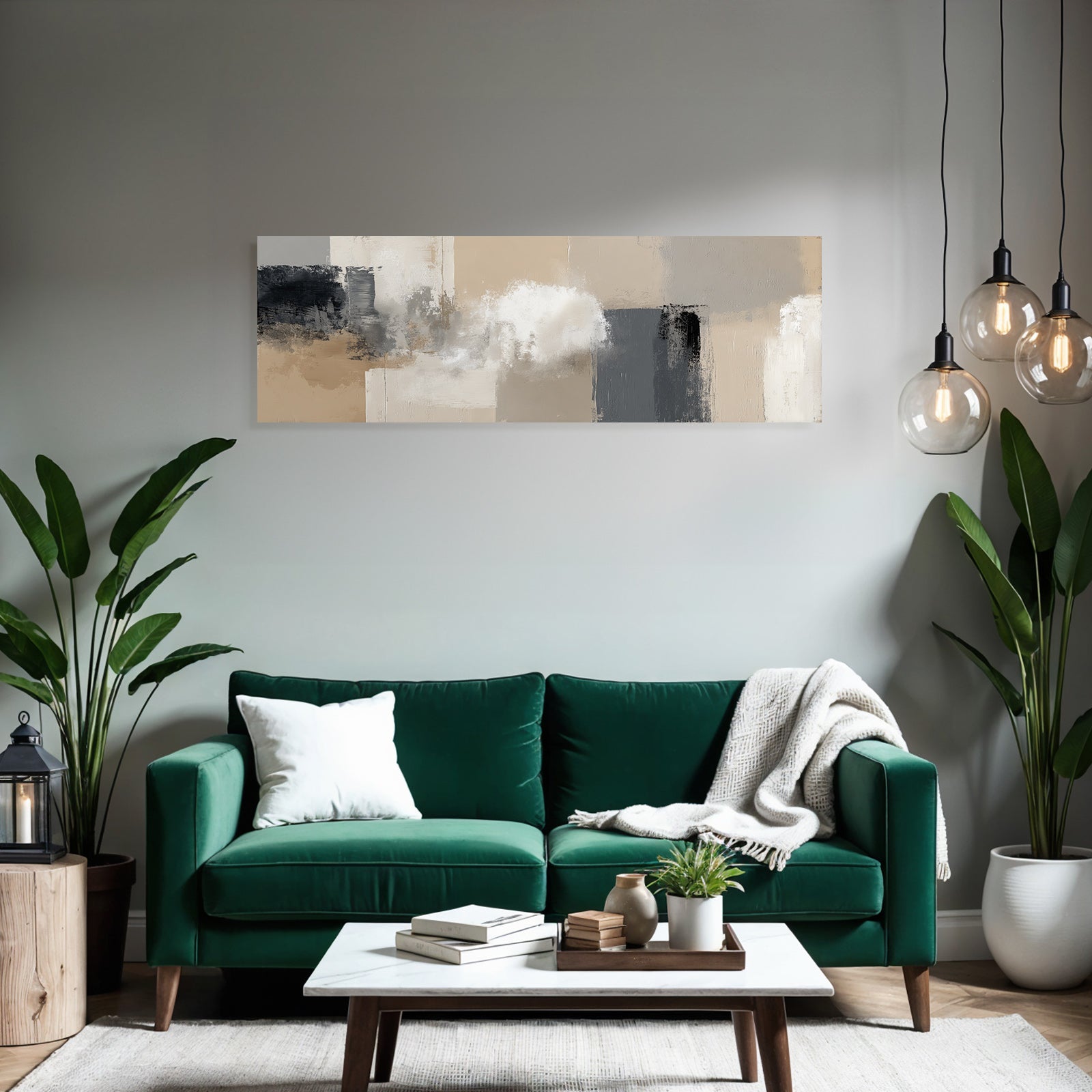 Abstract painting beige grey black white