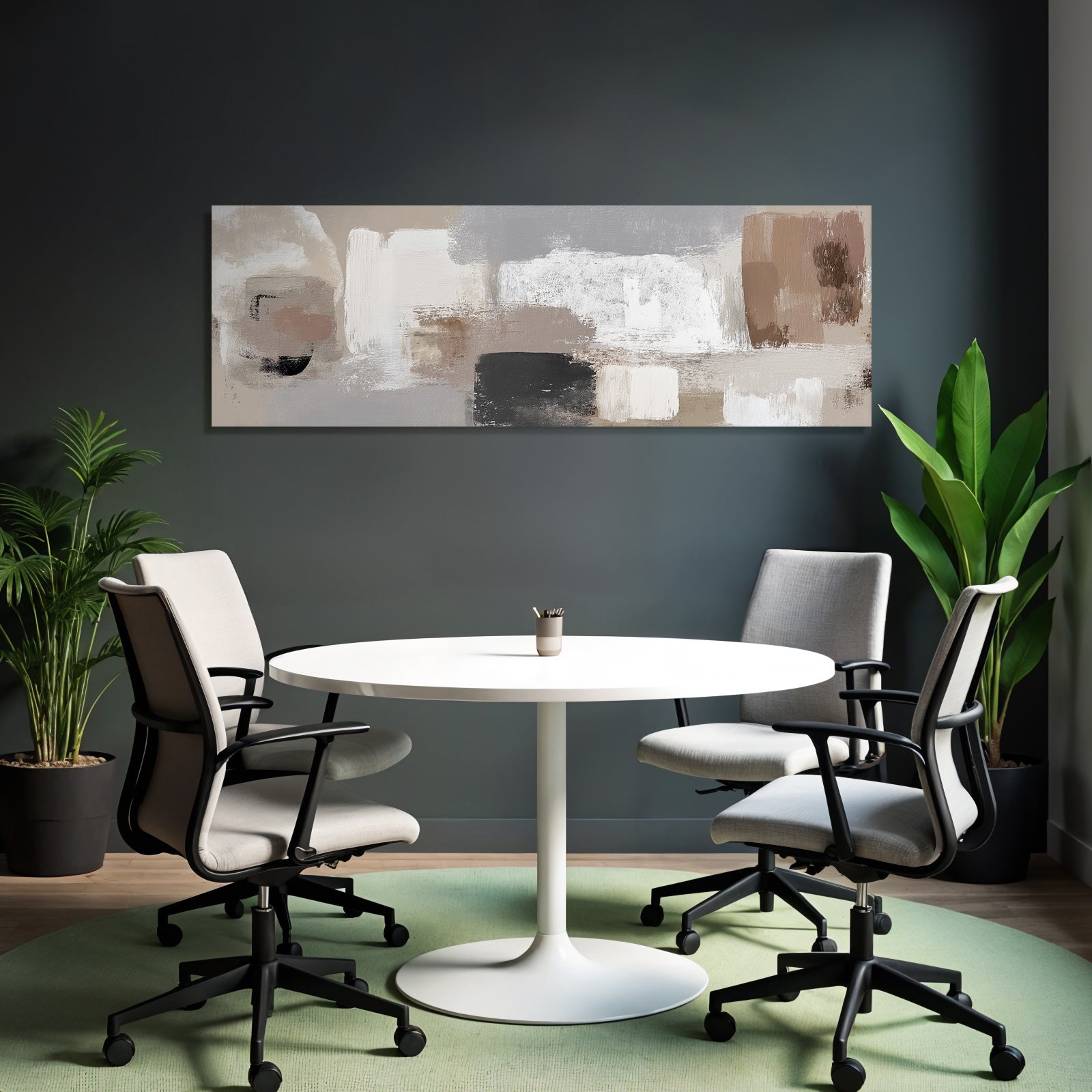 Abstract painting in beige, grey, white, brown