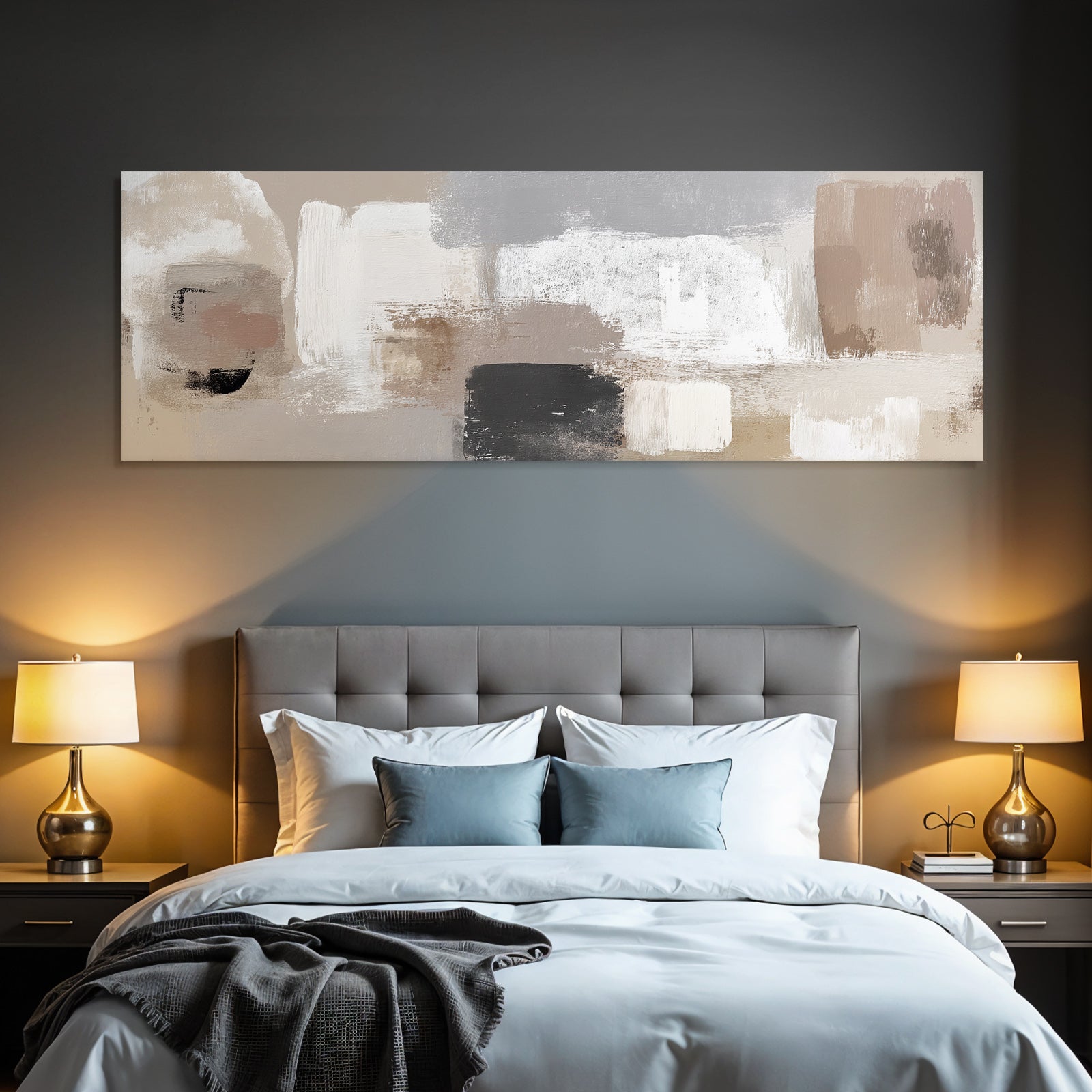 Abstract painting in beige, grey, white, brown