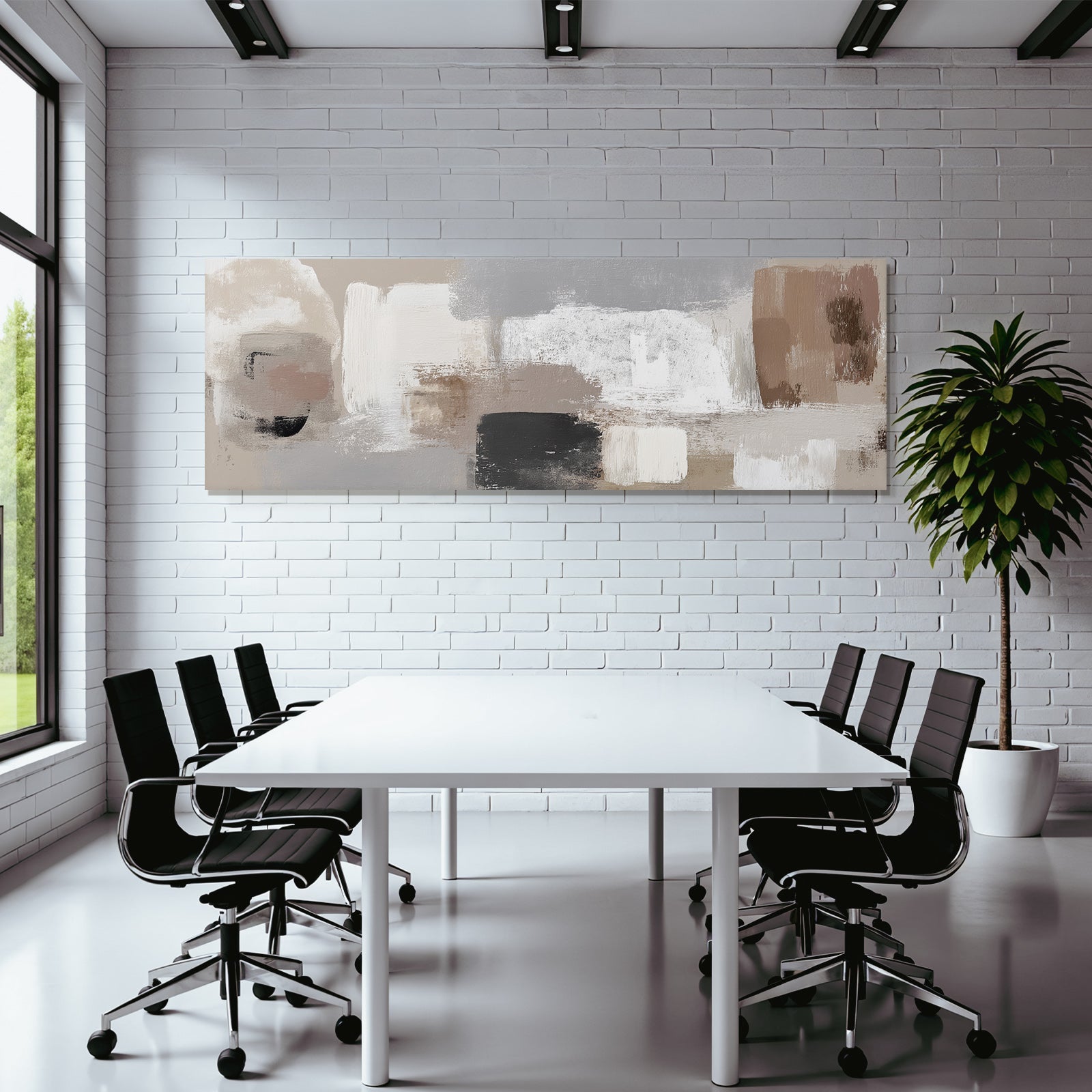 Abstract painting in beige, grey, white, brown