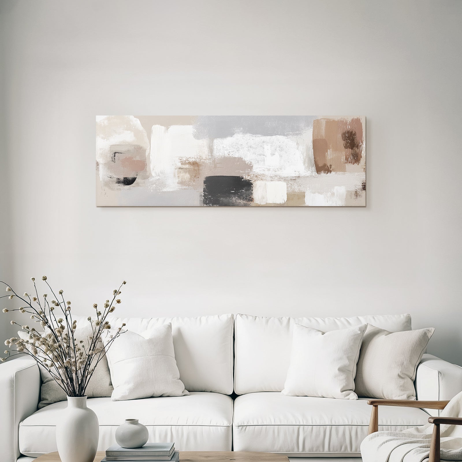 Abstract painting in beige, grey, white, brown