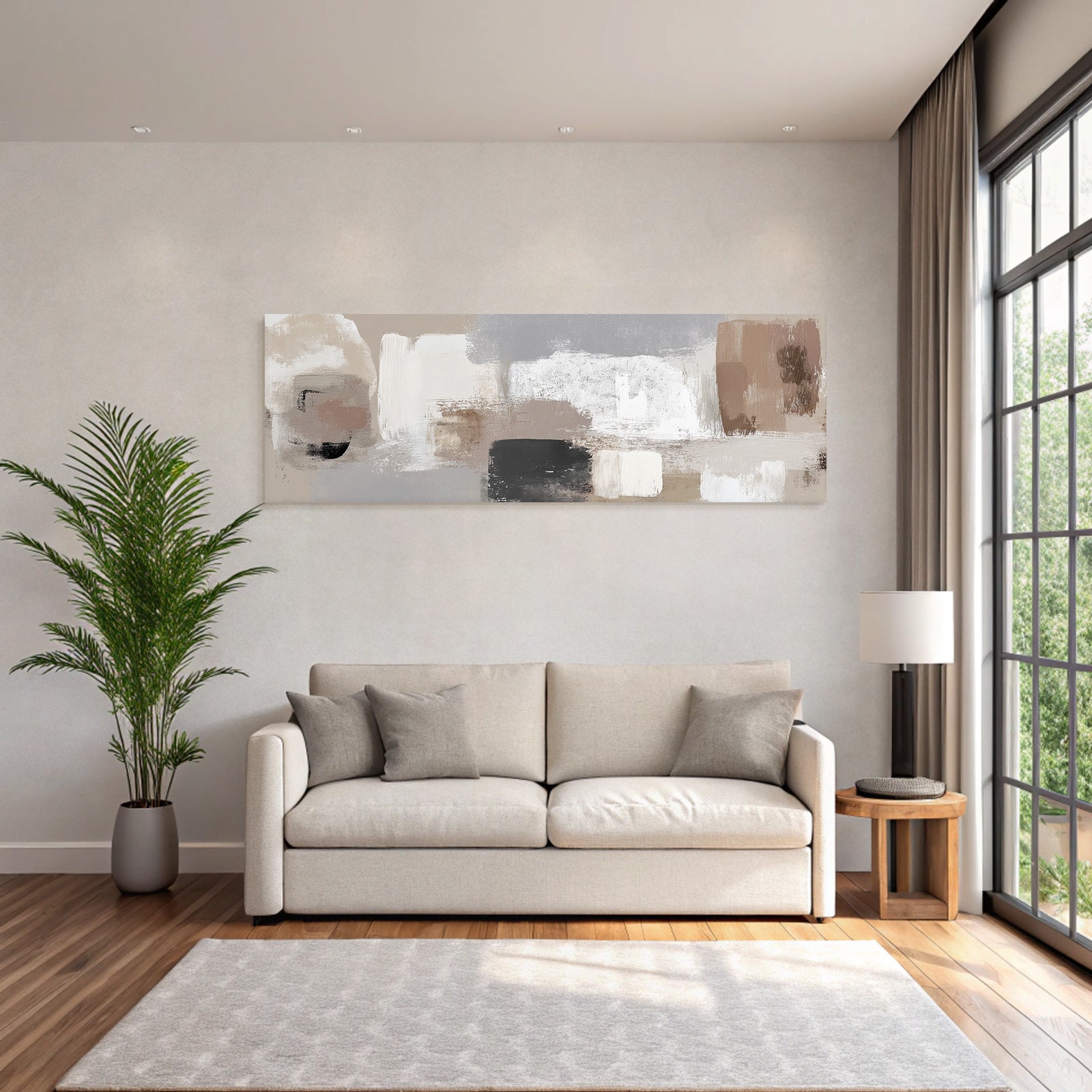 Abstract painting in beige, grey, white, brown
