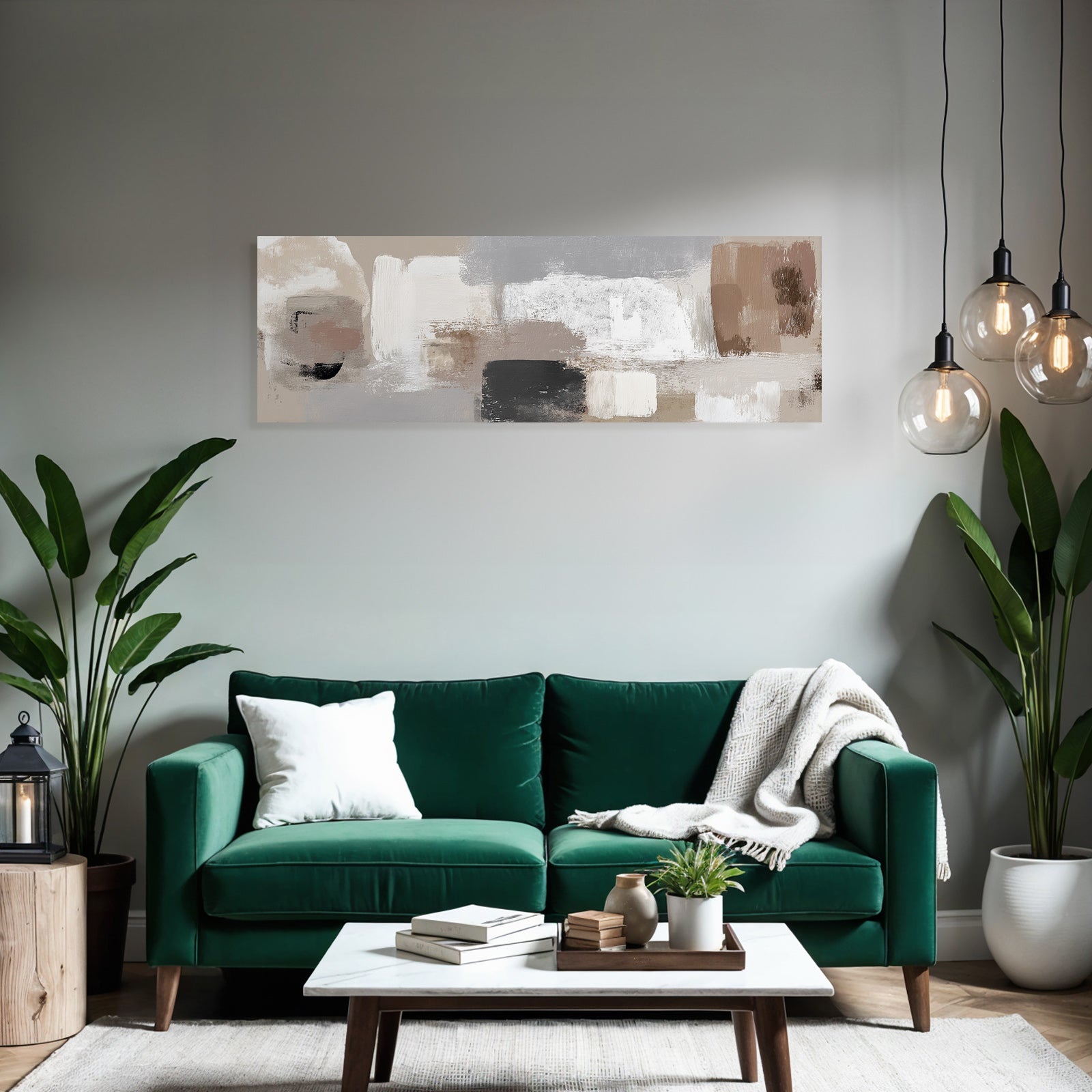 Abstract painting in beige, grey, white, brown