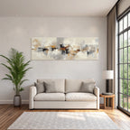 Abstraktes Gemaelde In Beige Grau Weiss Schwarz Orange Braun