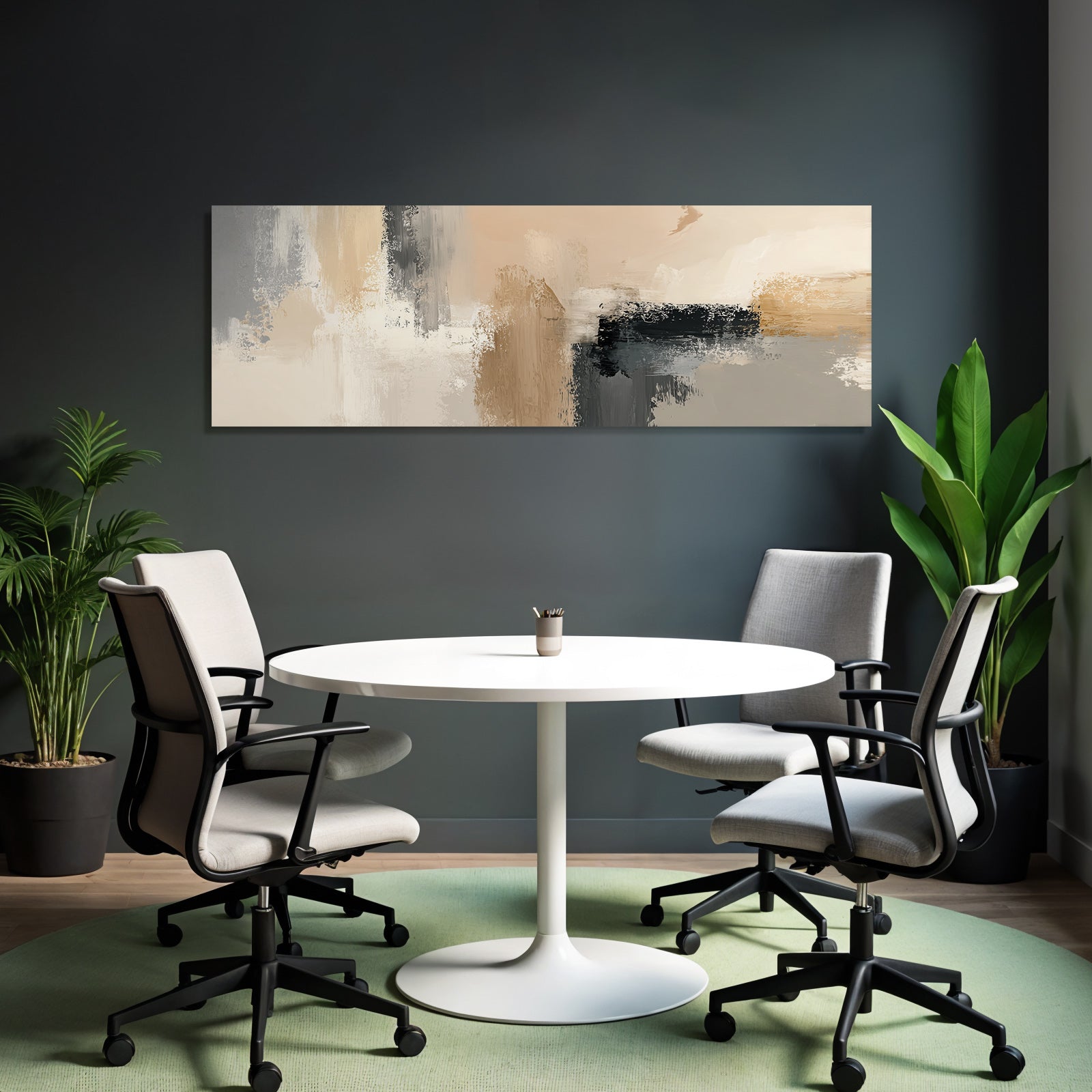 Abstract painting in beige, grey and black