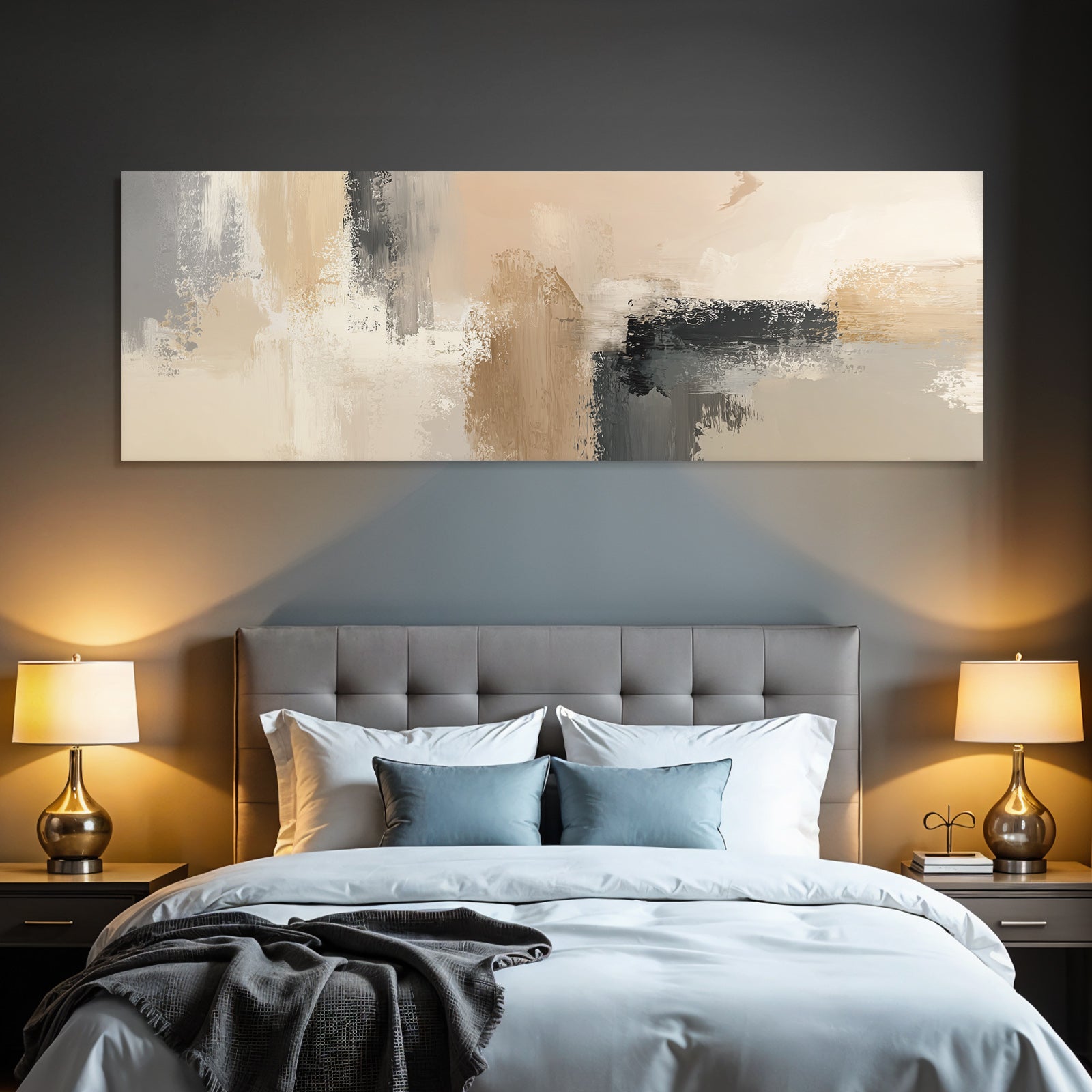 Abstract painting in beige, grey and black