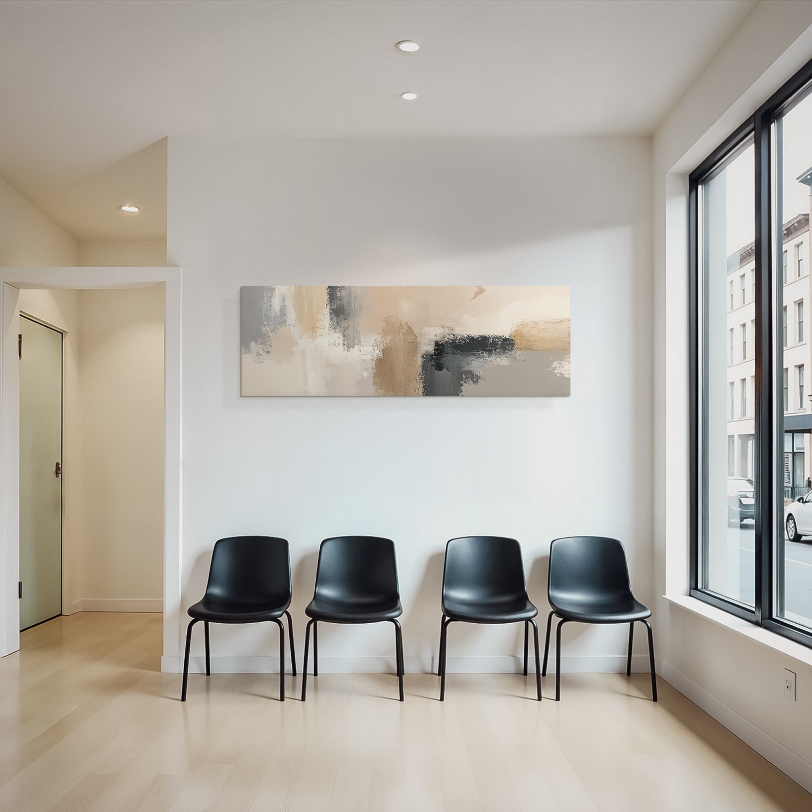 Abstract painting in beige, grey and black