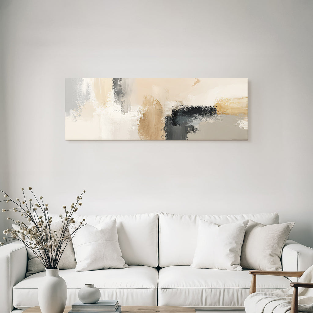 Abstract painting in beige, grey and black