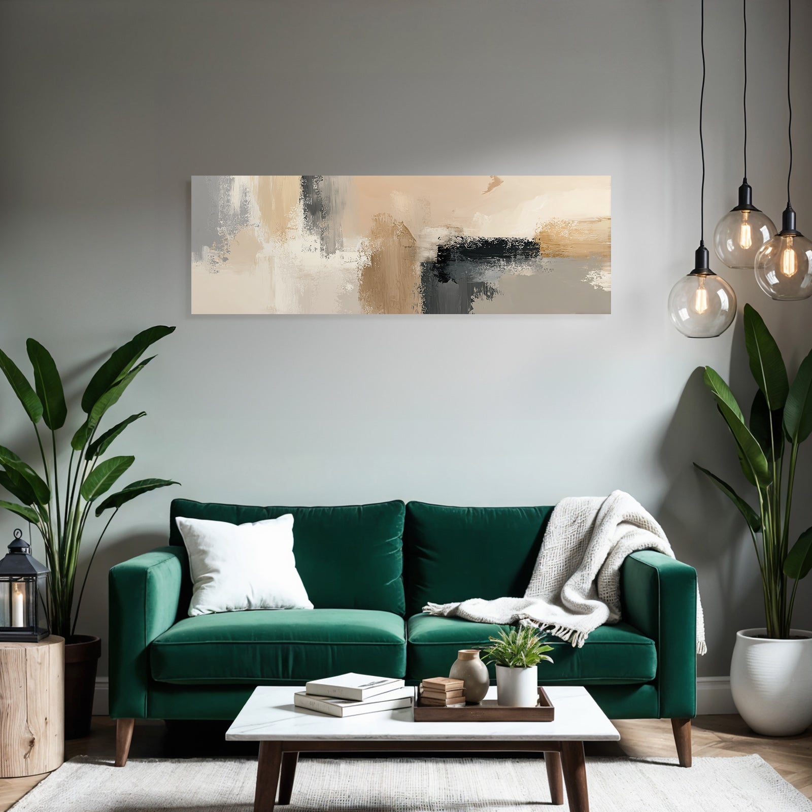 Abstract painting in beige, grey and black