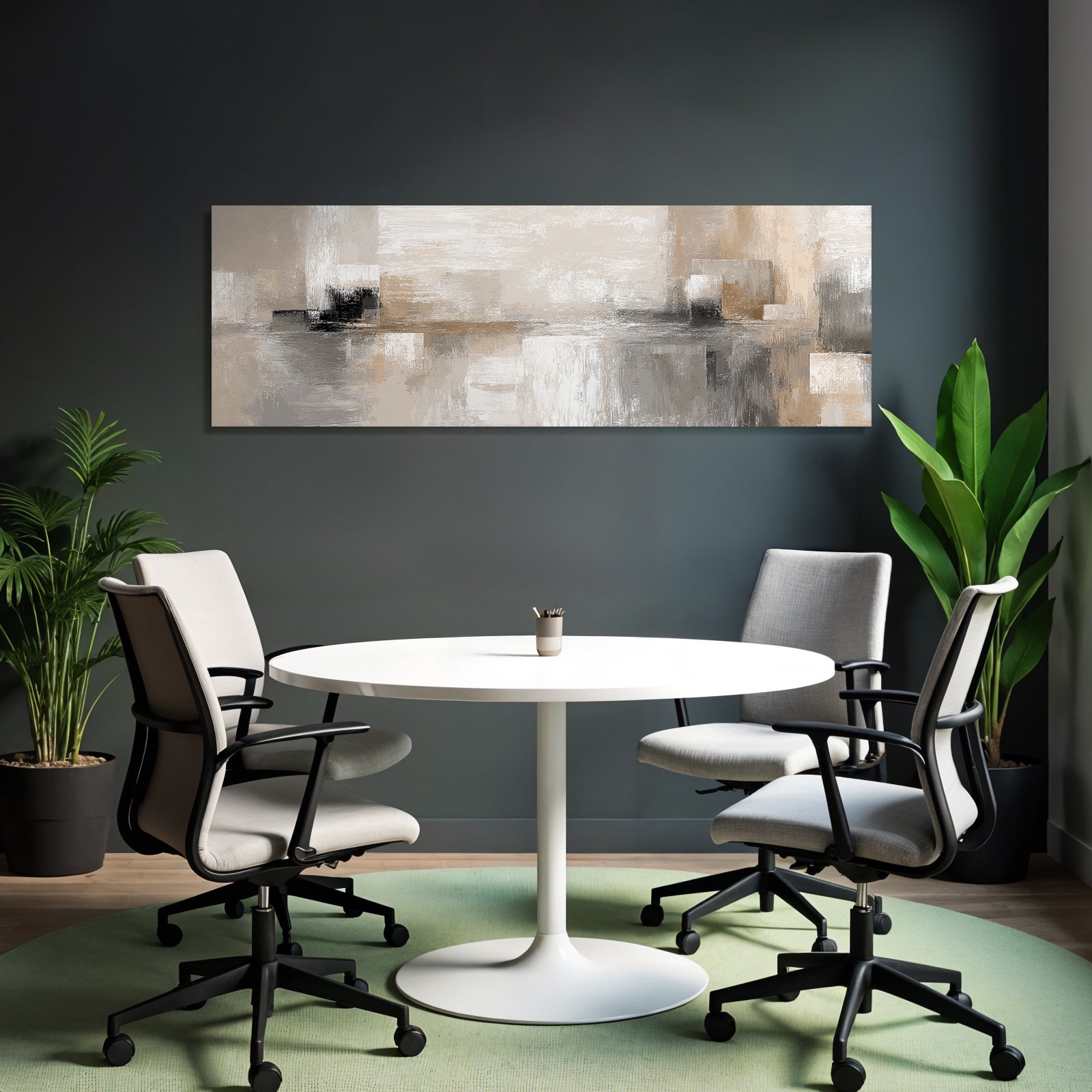 Abstraktes Kunstwerk Beige Grau Weiss Texturiert