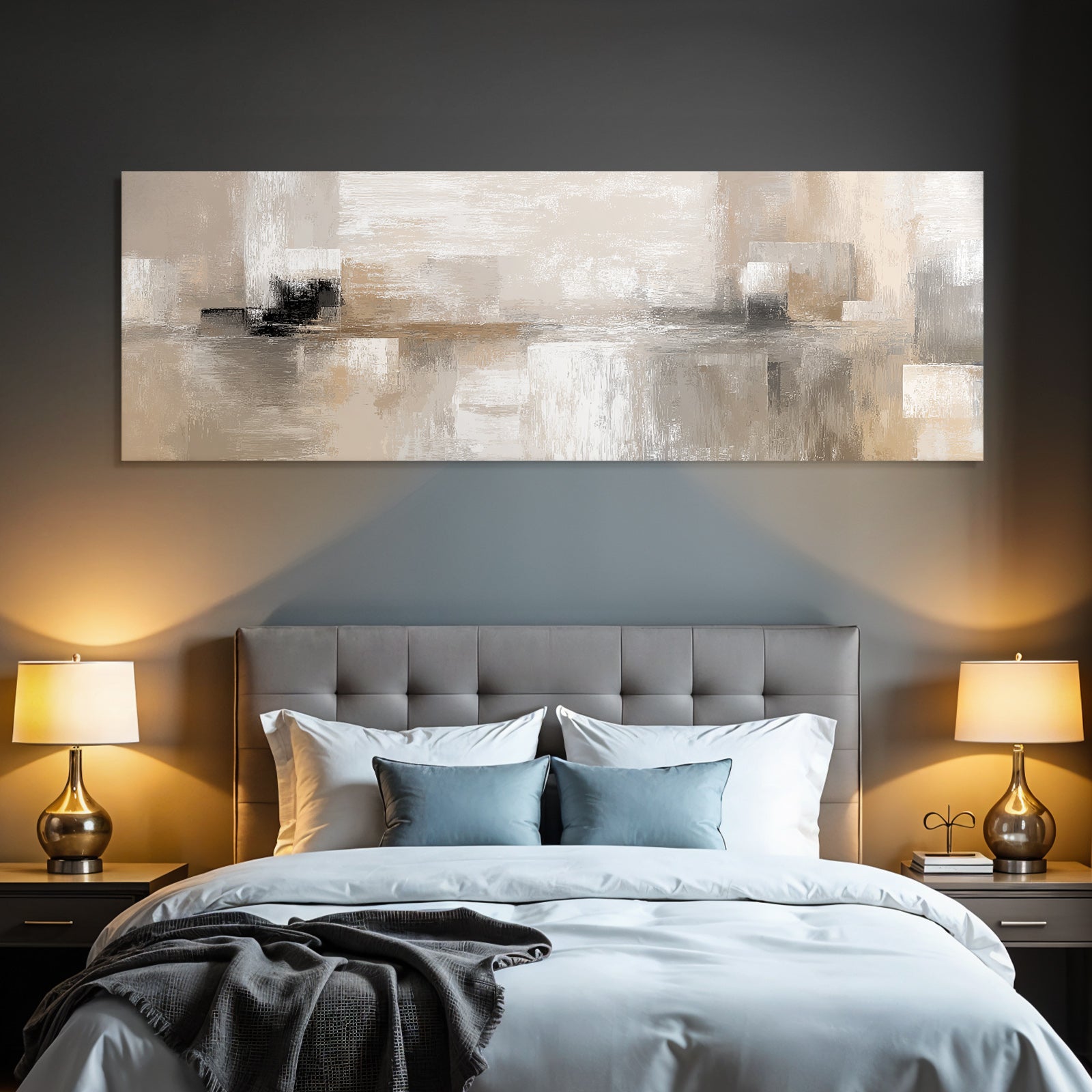 Abstraktes Kunstwerk Beige Grau Weiss Texturiert
