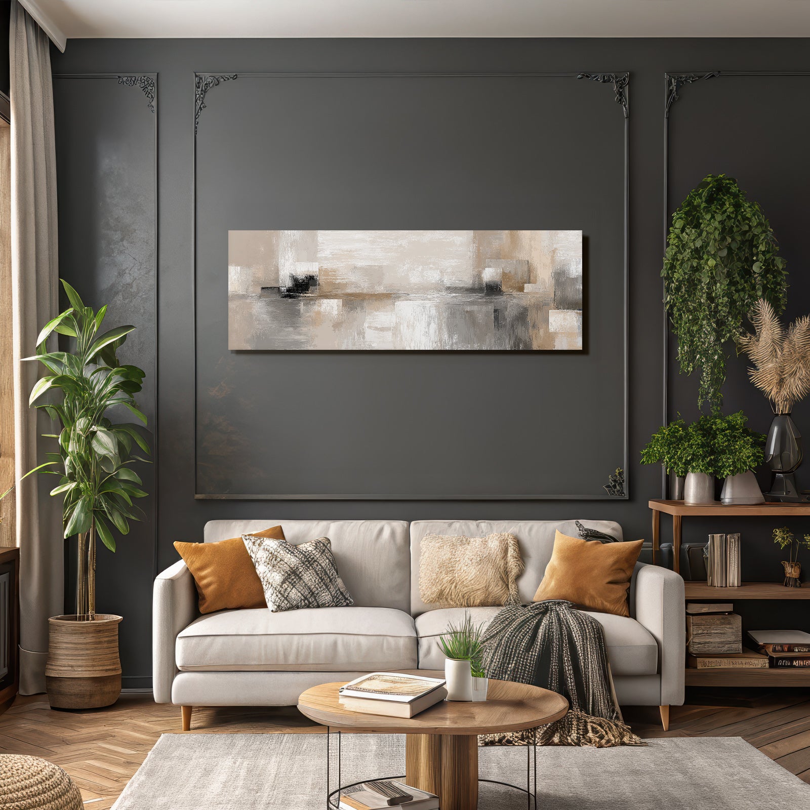 Abstraktes Kunstwerk Beige Grau Weiss Texturiert