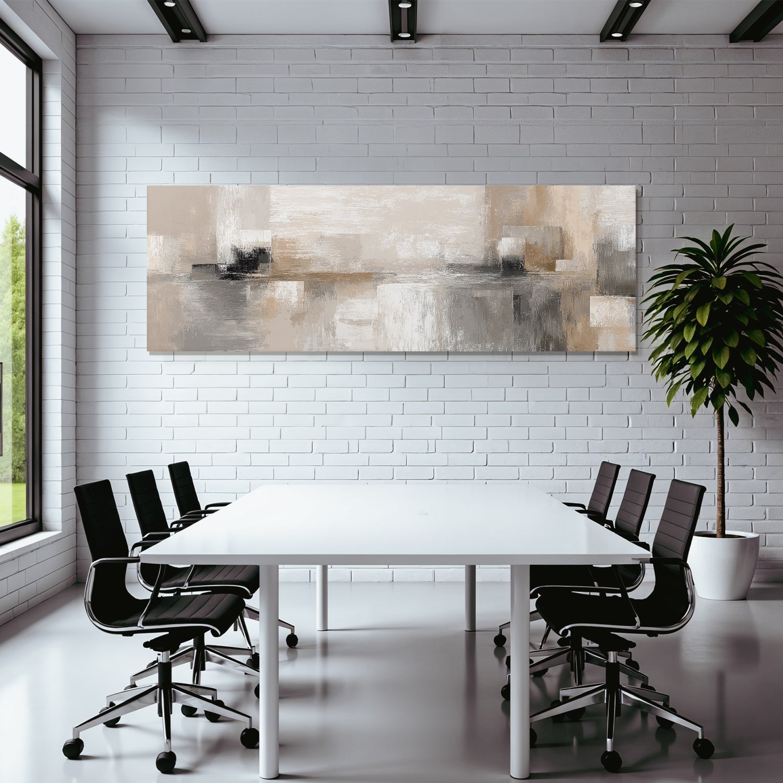 Abstraktes Kunstwerk Beige Grau Weiss Texturiert