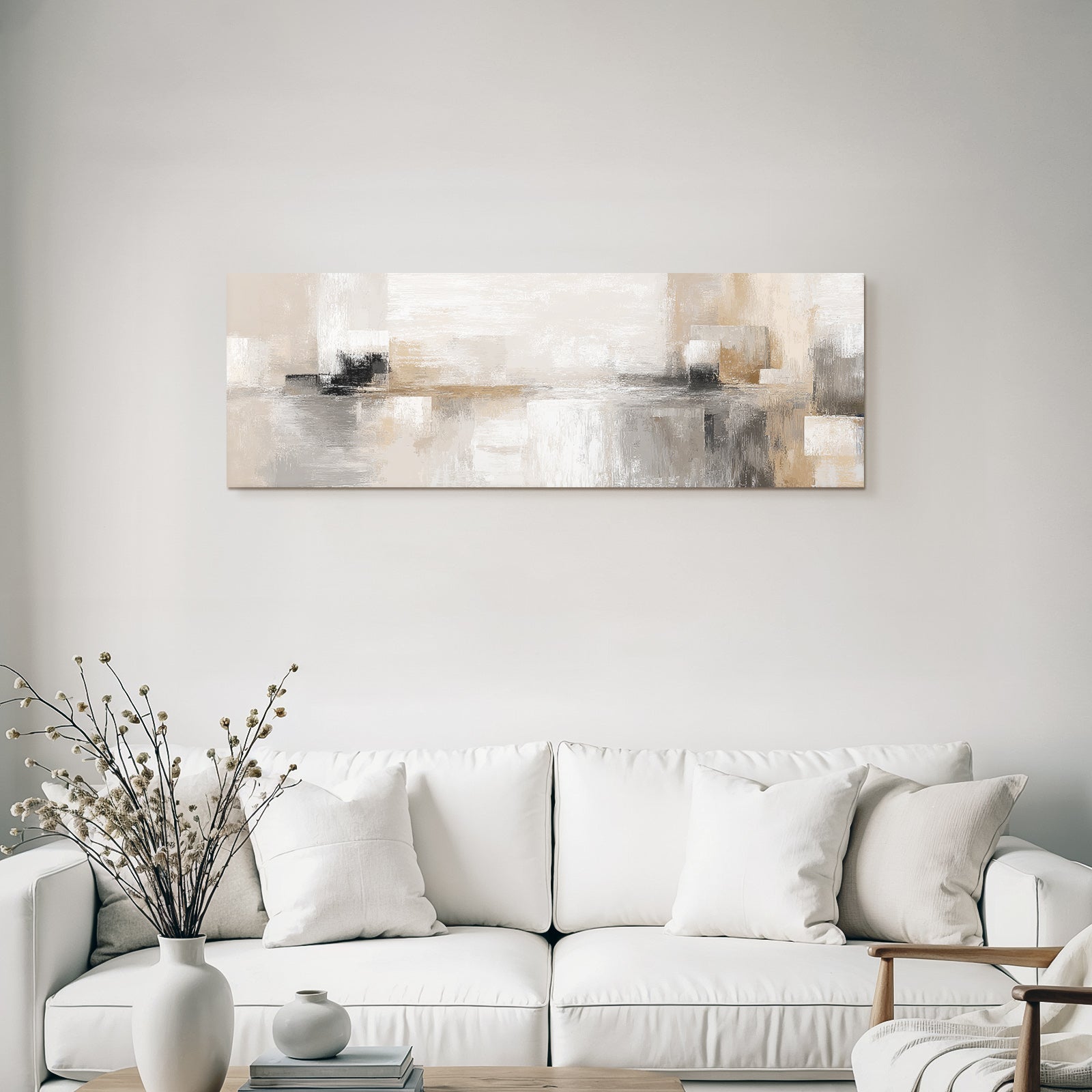 Abstraktes Kunstwerk Beige Grau Weiss Texturiert