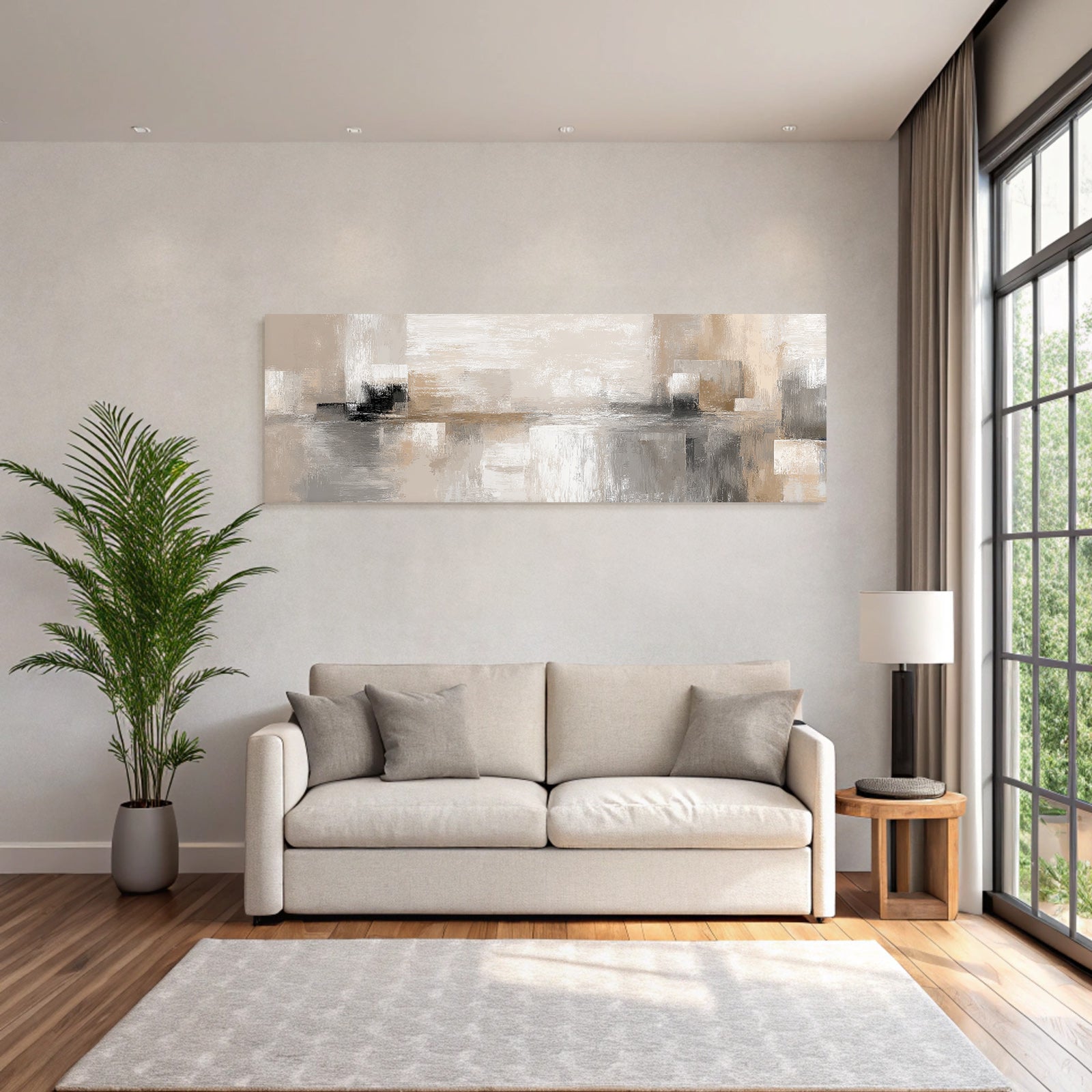 Abstraktes Kunstwerk Beige Grau Weiss Texturiert