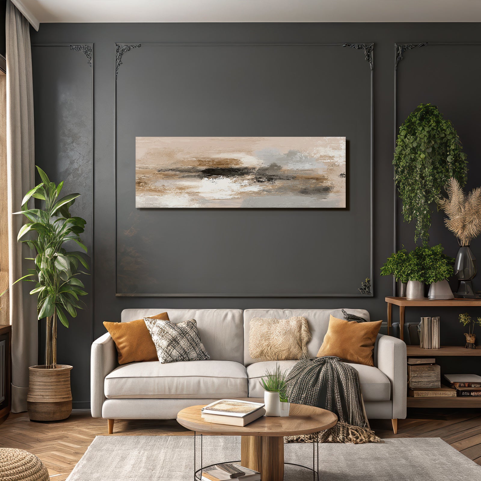 Abstraktes Kunstwerk In Sanften Farben Beiget Grau Schwarz Weiss