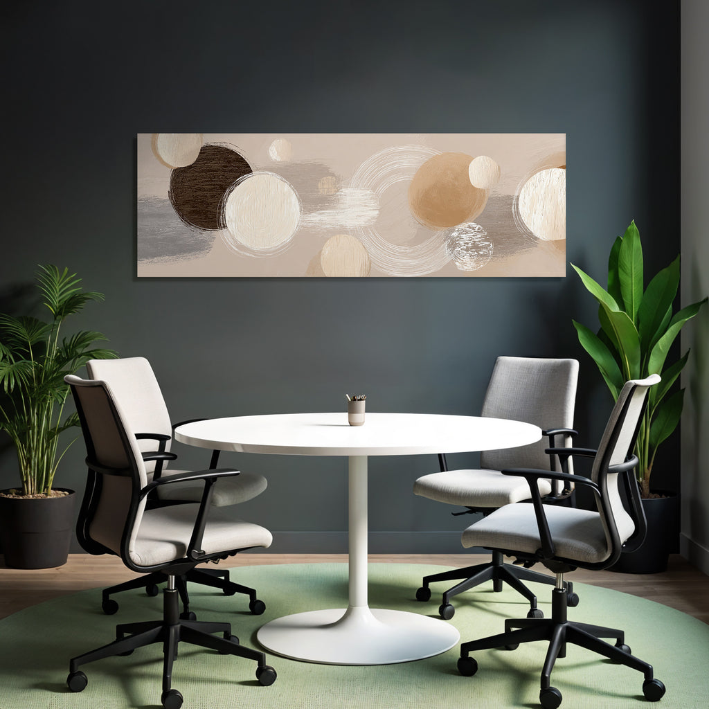 Abstract artwork with circular shapes in many colors and textures