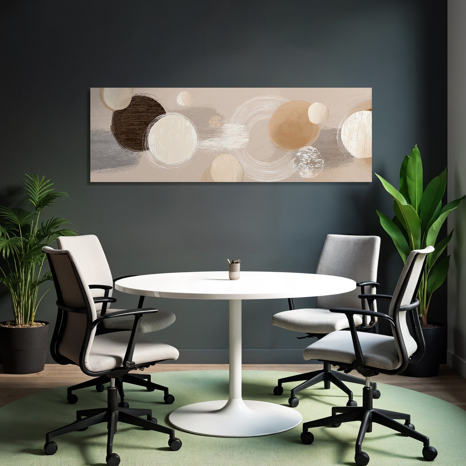 Abstract artwork with circular shapes in many colors and textures