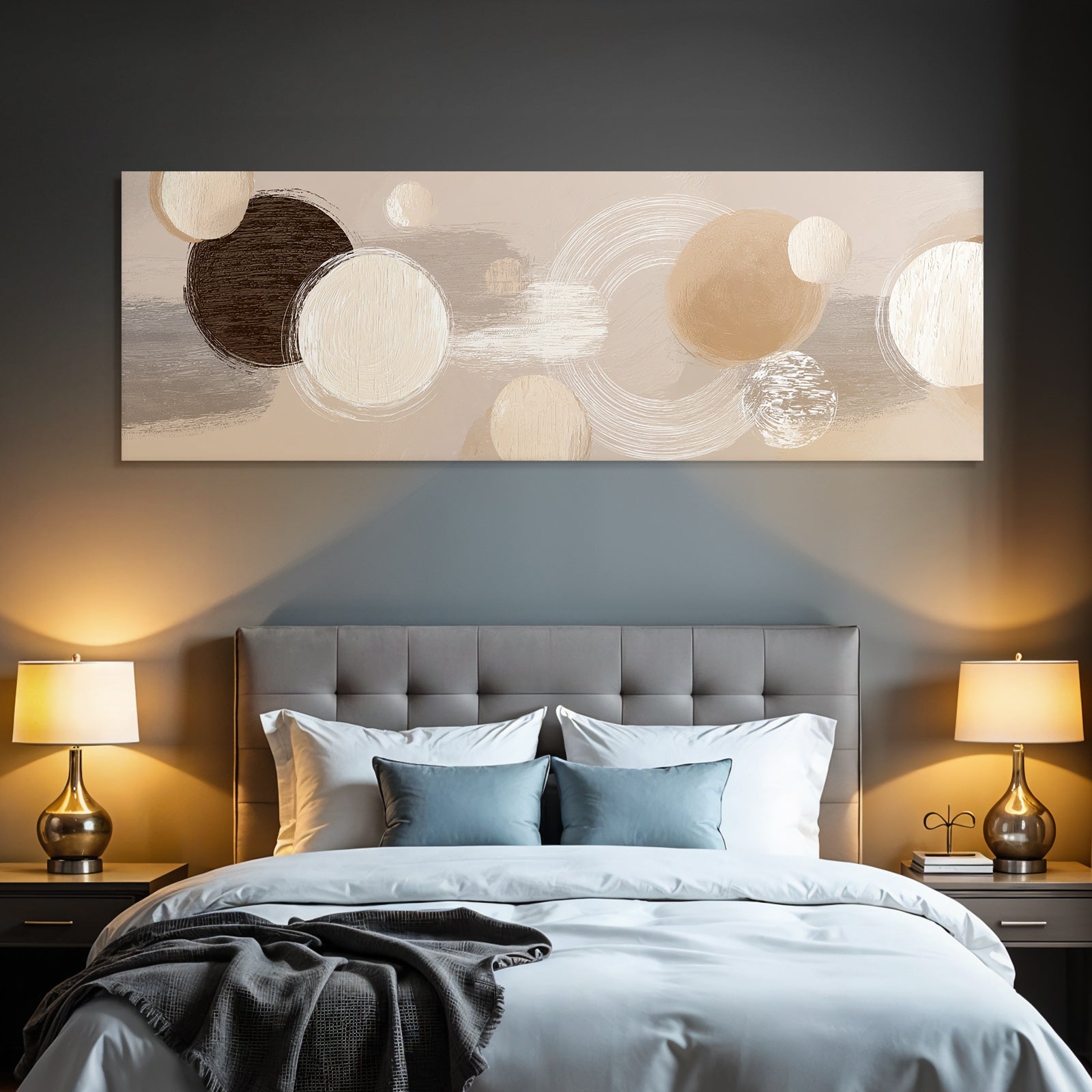 Abstract artwork with circular shapes in many colors and textures