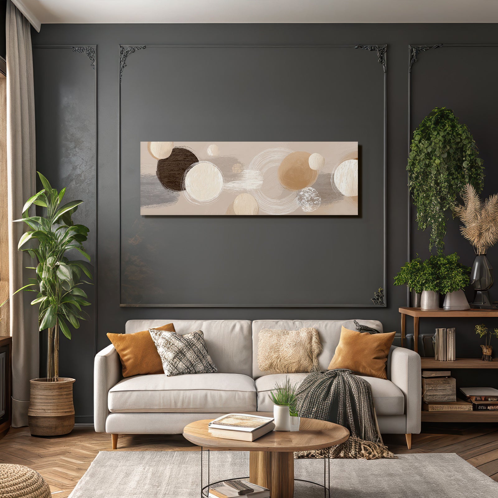 Abstract artwork with circular shapes in many colors and textures