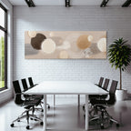 Abstract artwork with circular shapes in many colors and textures