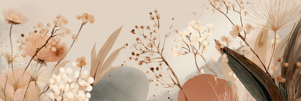 Artistic Flower And Plant Illustration Soft Earthy Tones Aspect Ratio | Japandi | Einrichtungsstile