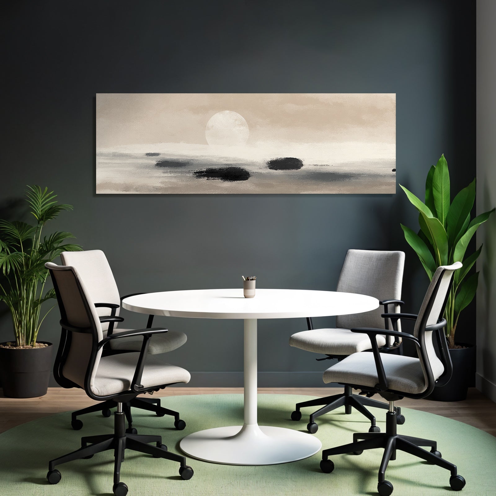 Calming Landscape With Sunset Or Moonrise Abstract Elements