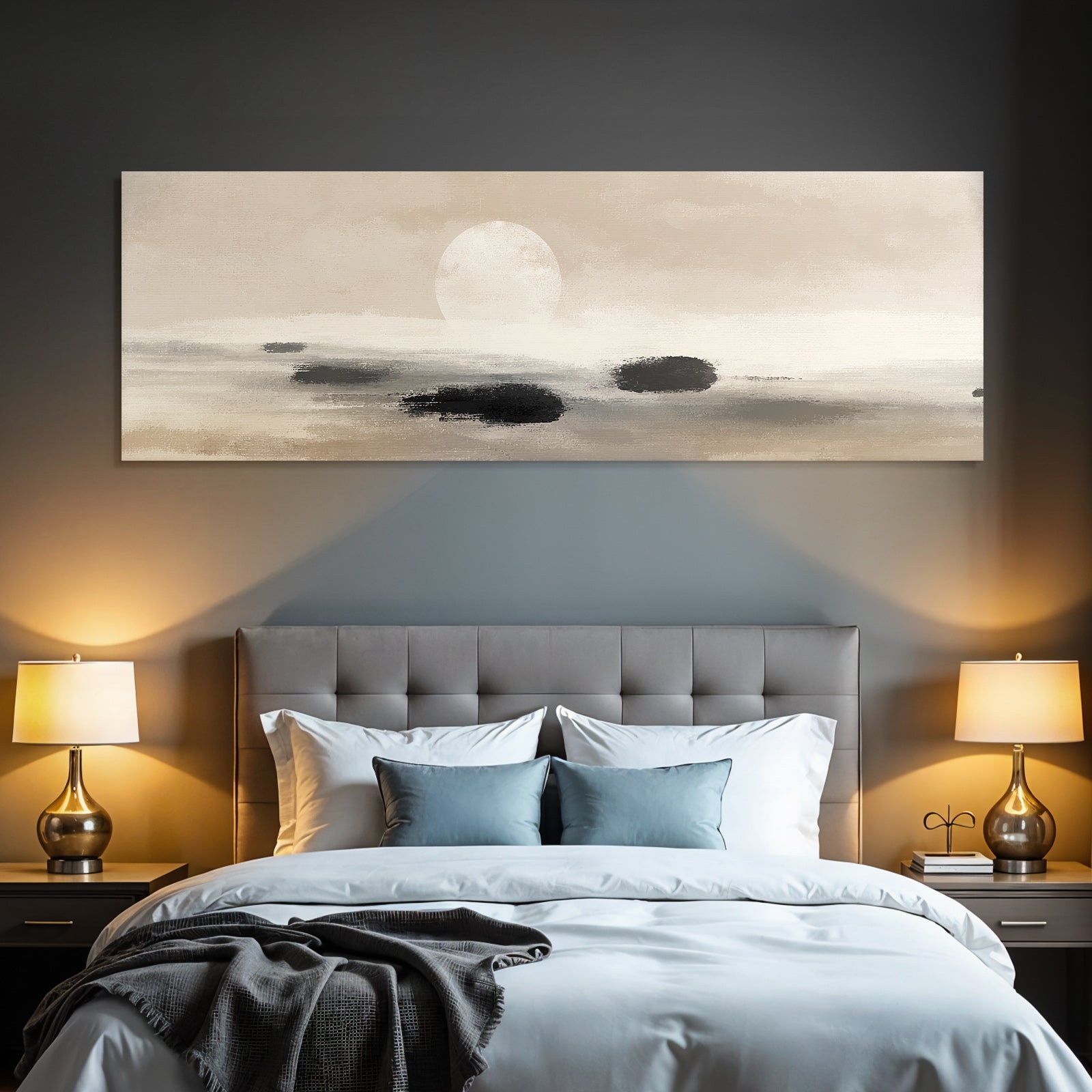 Calming Landscape With Sunset Or Moonrise Abstract Elements