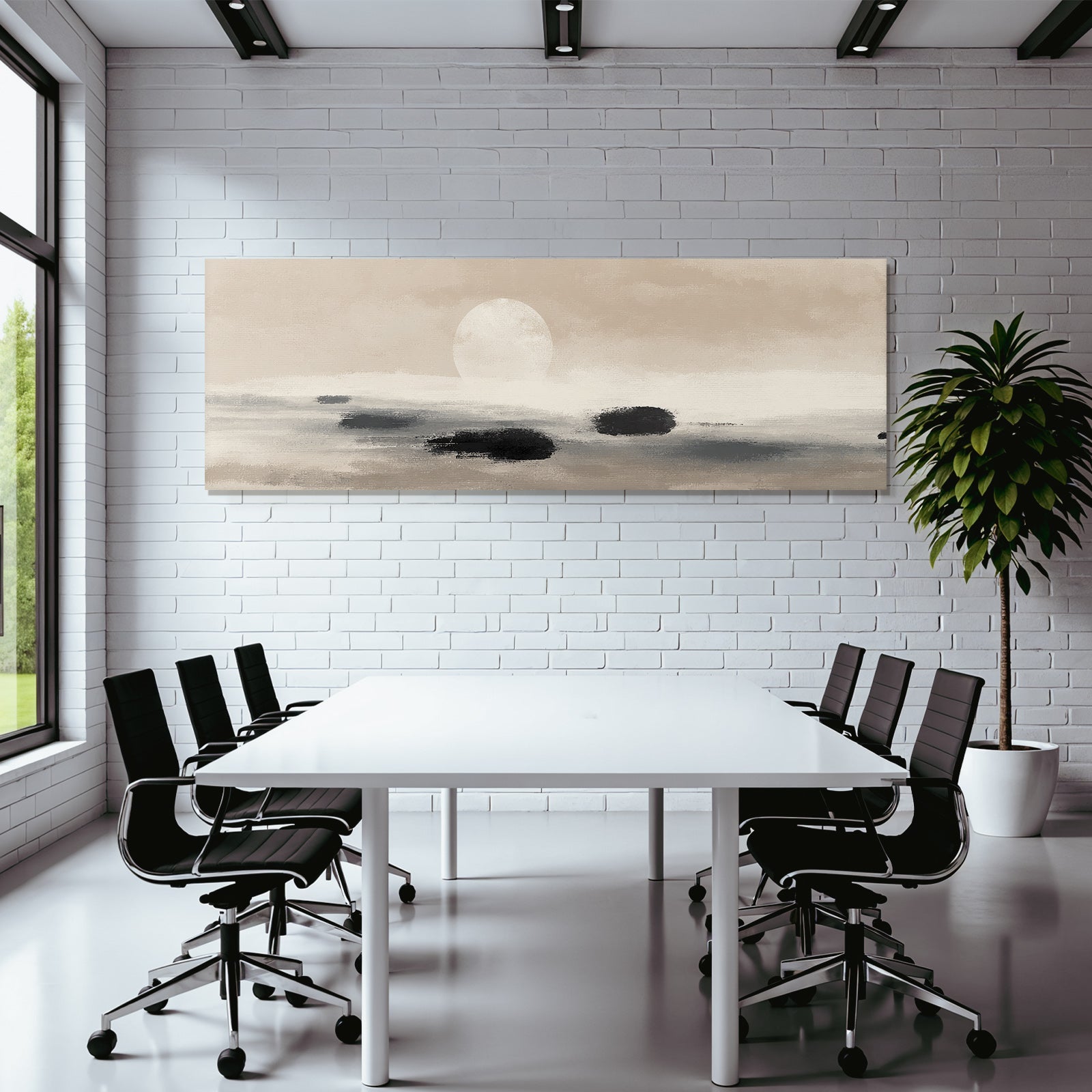 Calming Landscape With Sunset Or Moonrise Abstract Elements