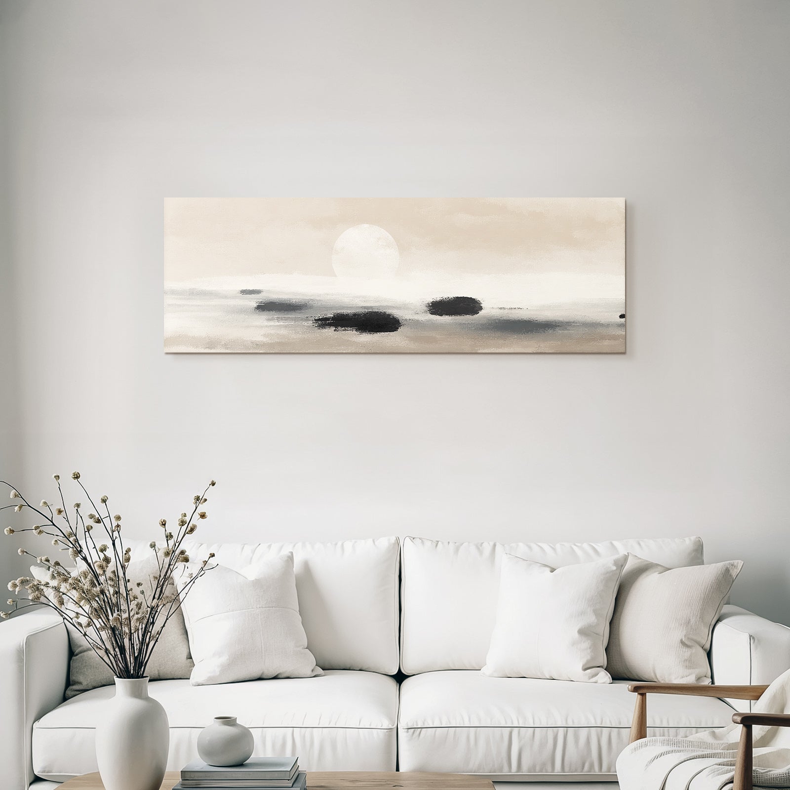 Calming Landscape With Sunset Or Moonrise Abstract Elements
