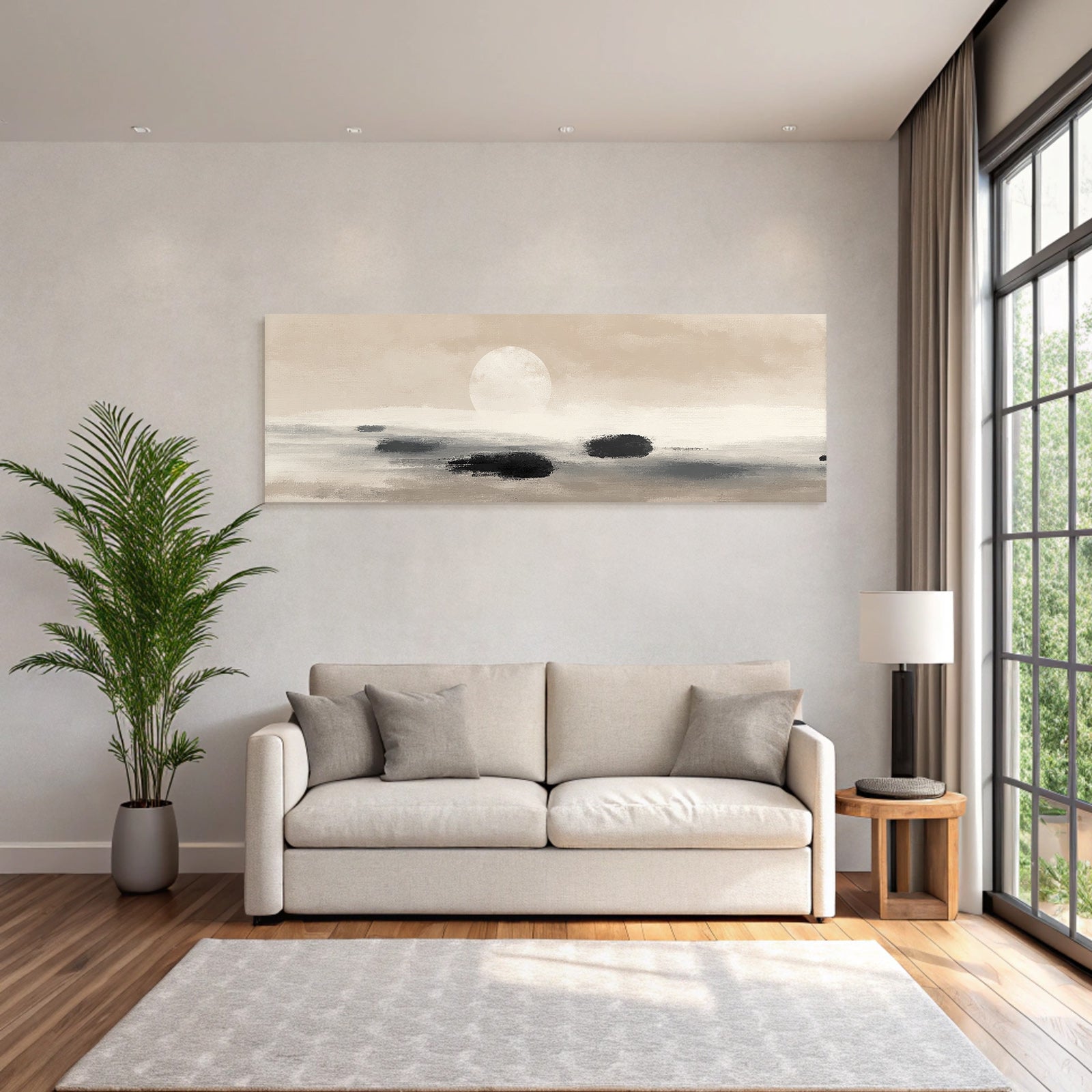 Calming Landscape With Sunset Or Moonrise Abstract Elements