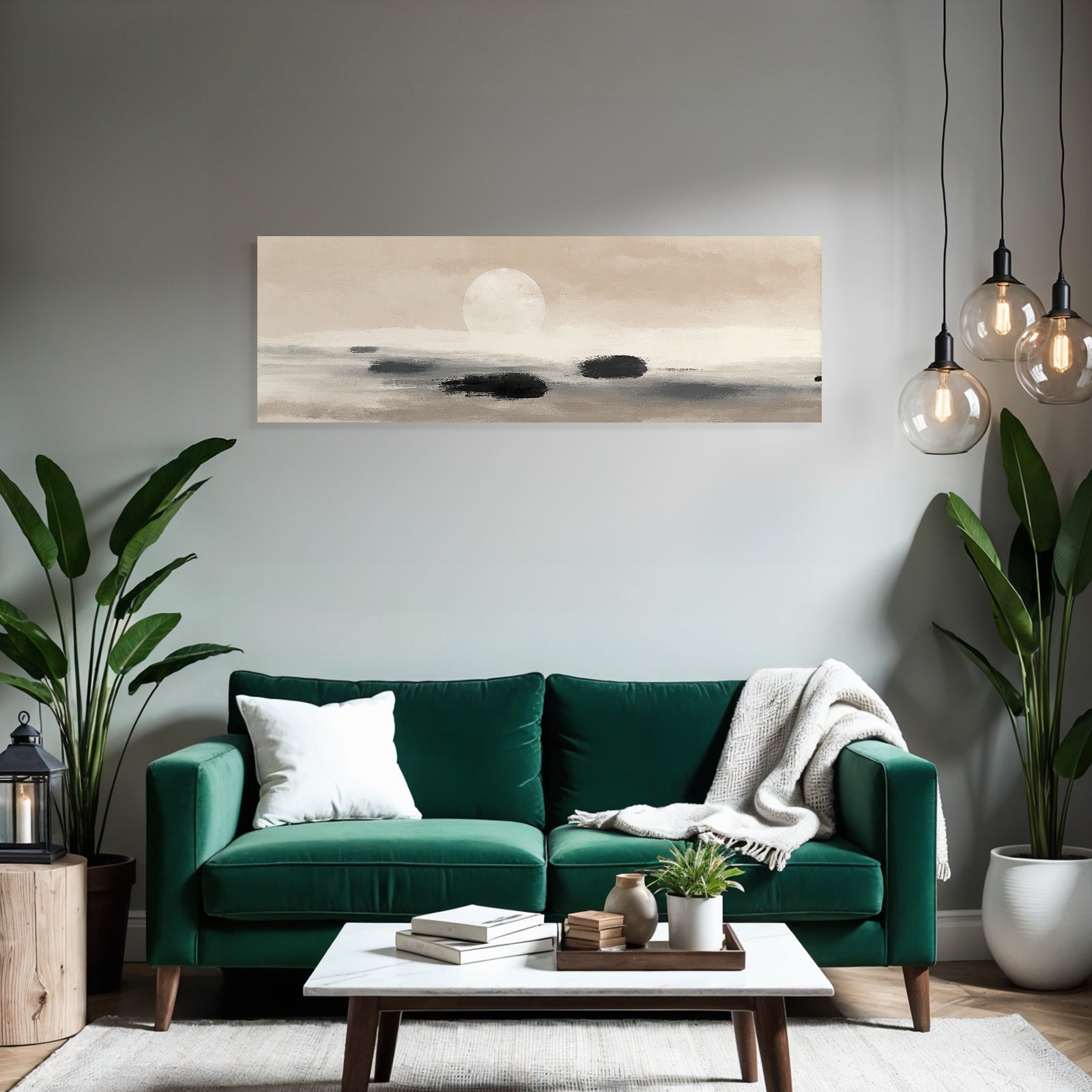 Calming Landscape With Sunset Or Moonrise Abstract Elements