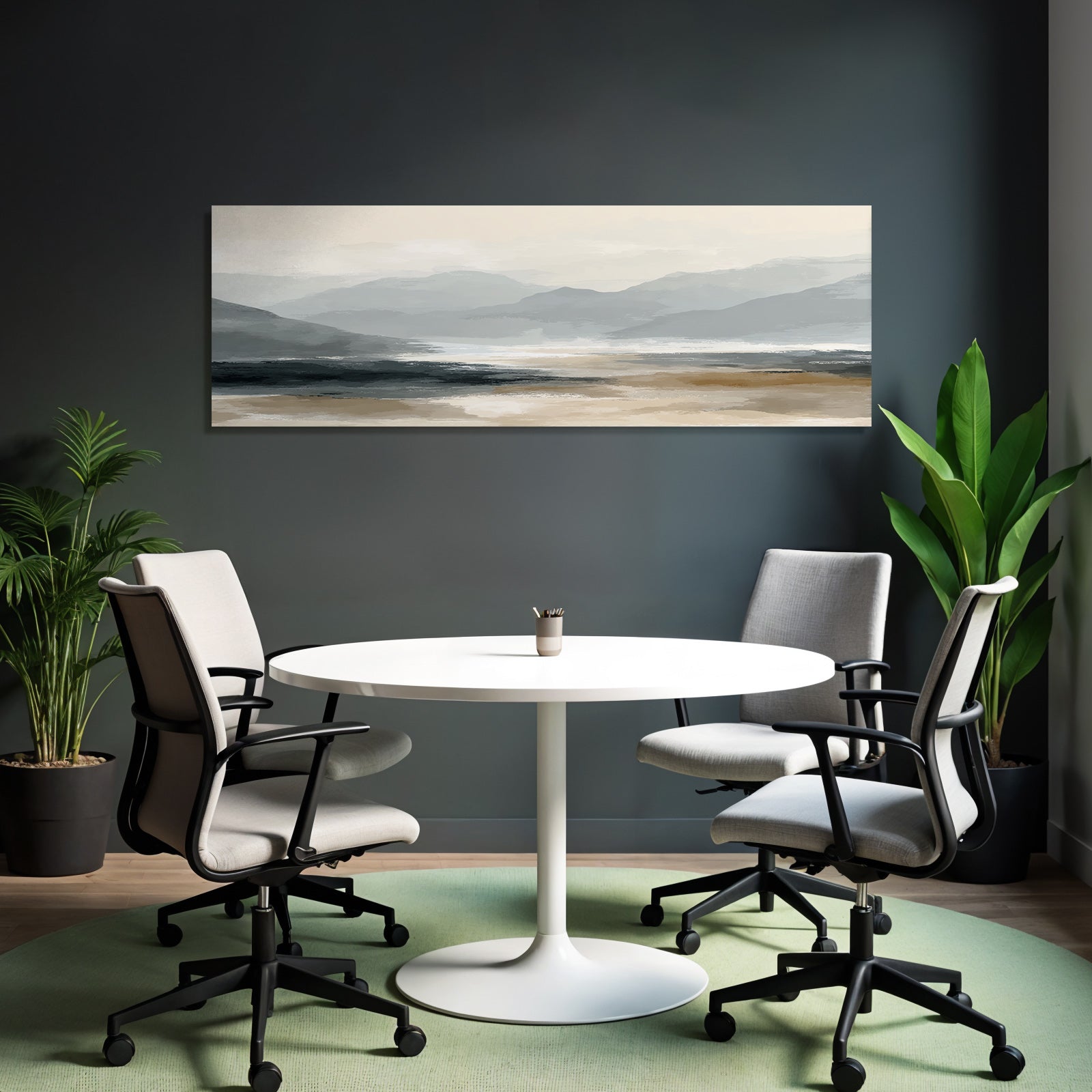 Digital Painting Of Landscape With Mountains And Water Body Soft Muted Colors