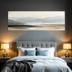 Digital Painting Of Landscape With Mountains And Water Body Soft Muted Colors
