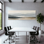 Digital Painting Of Landscape With Mountains And Water Body Soft Muted Colors