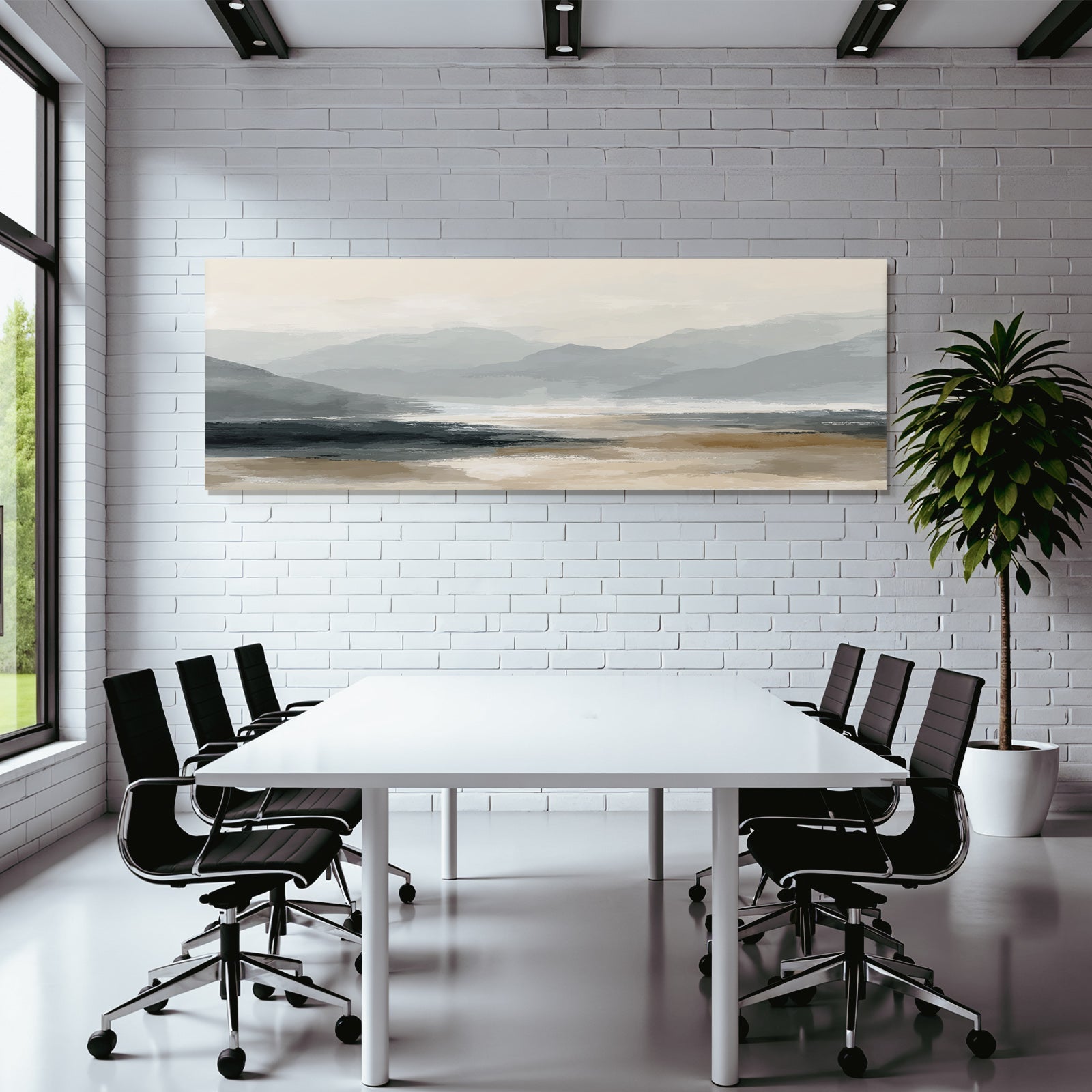Digital Painting Of Landscape With Mountains And Water Body Soft Muted Colors