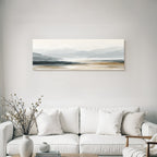 Digital Painting Of Landscape With Mountains And Water Body Soft Muted Colors