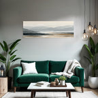 Digital Painting Of Landscape With Mountains And Water Body Soft Muted Colors