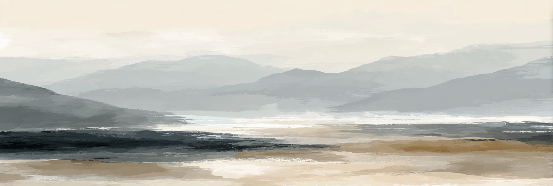 Digital Painting Of Landscape With Mountains And Water Body Soft Muted Colors | Japandi | Einrichtungsstile