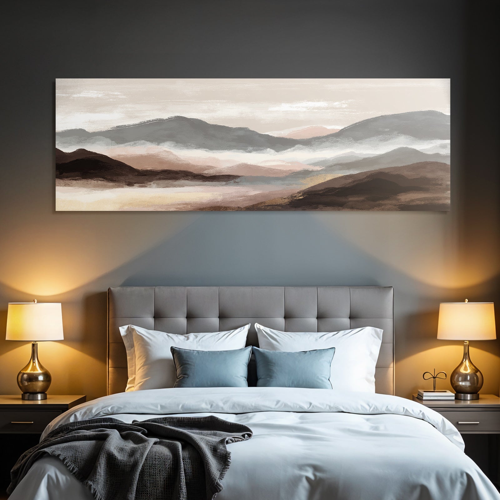 Landscape with mountains and fog, soft colors