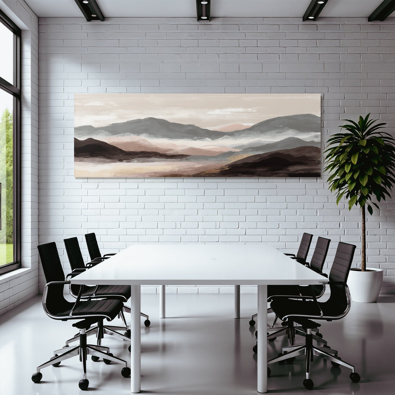 Landscape with mountains and fog, soft colors
