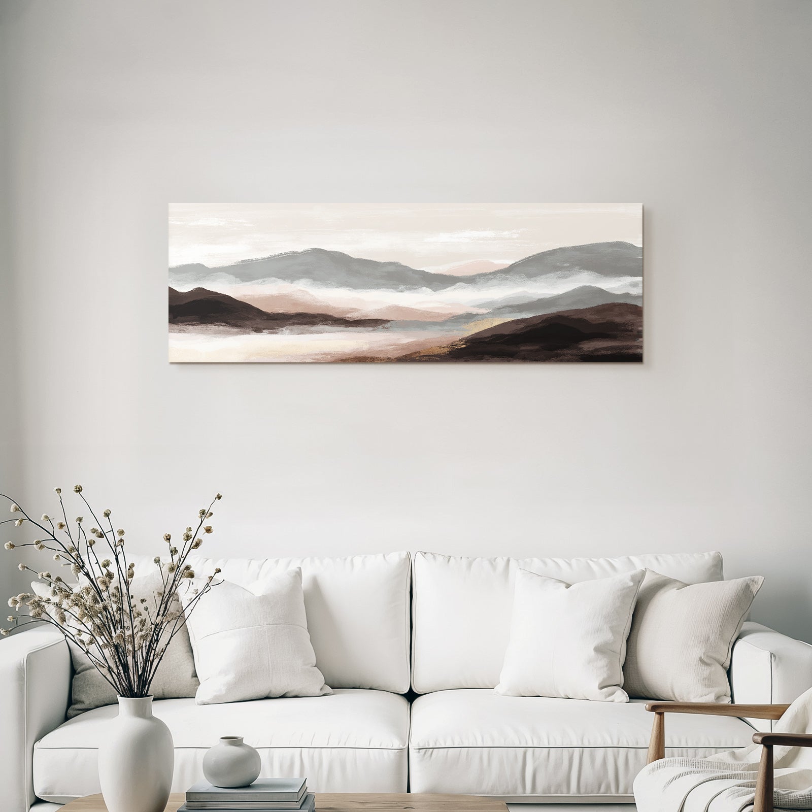 Landscape with mountains and fog, soft colors