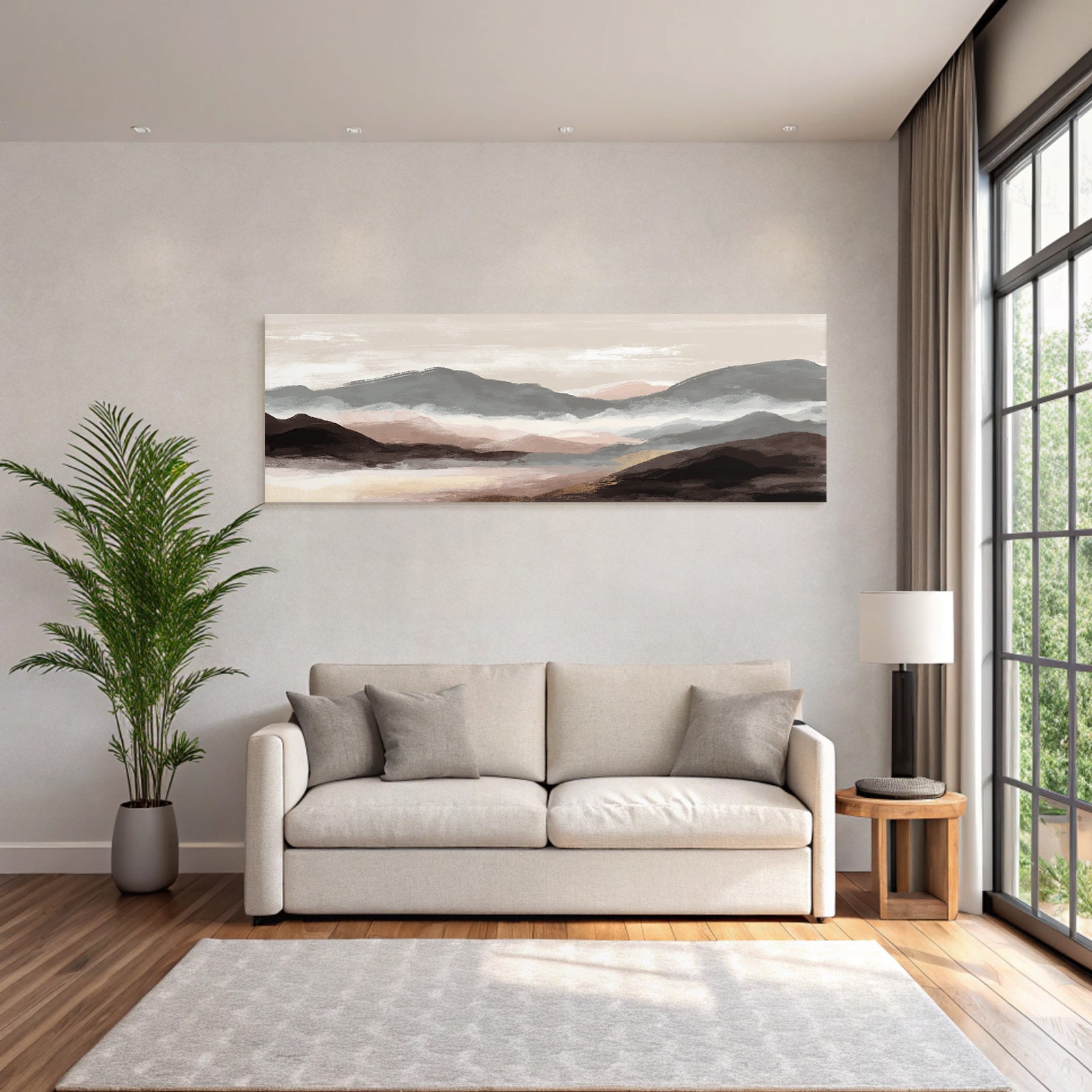 Landscape with mountains and fog, soft colors