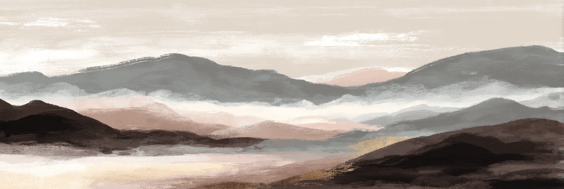 Landschaft Mit Bergen Und Nebel Weichfarben | Japandi | Einrichtungsstile