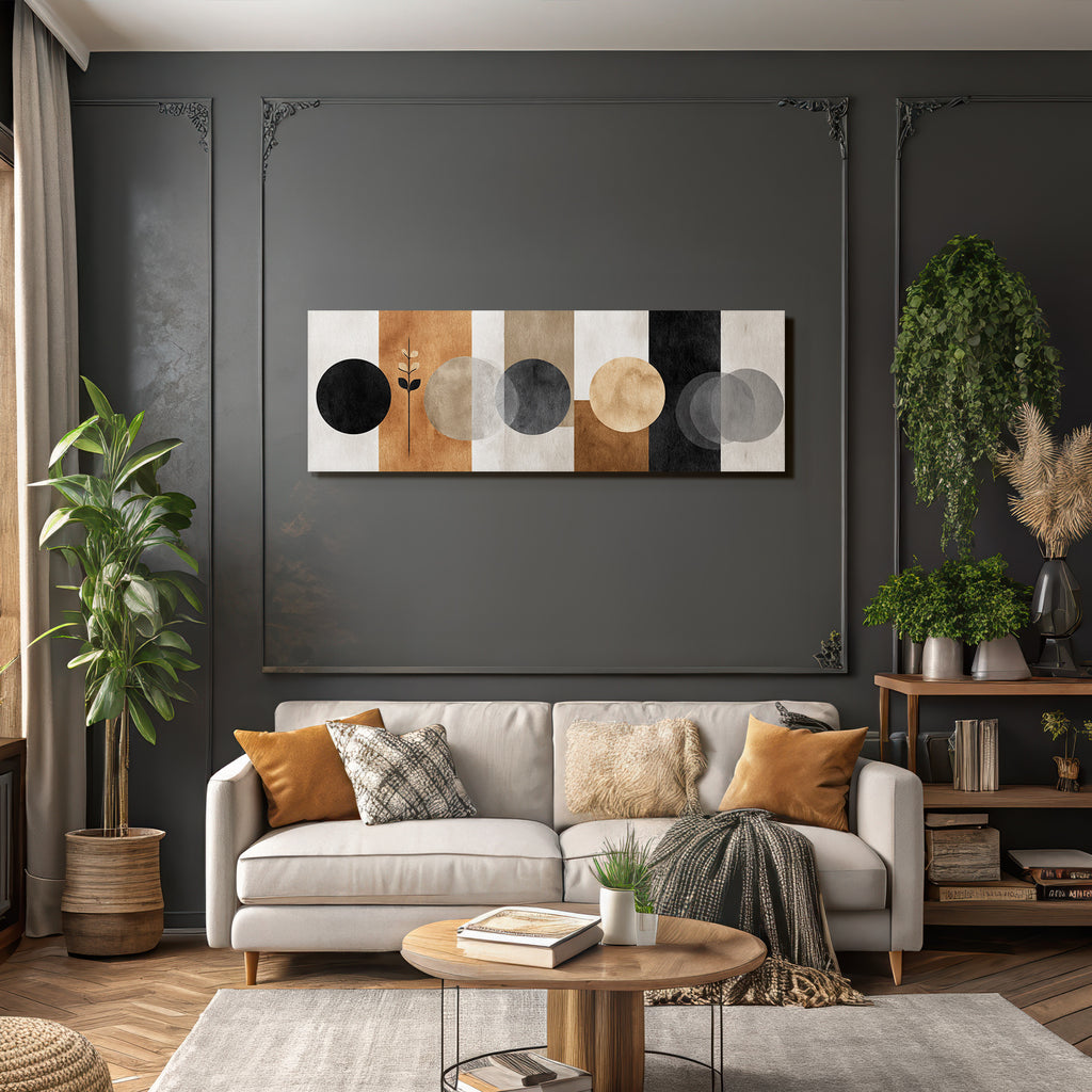 Moderne Abstrakte Design Kreise Und Vertikale Streifen Schwarz Weiss Beige Braun
