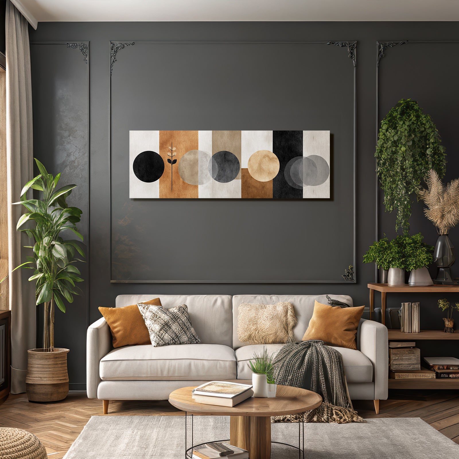 Moderne Abstrakte Design Kreise Und Vertikale Streifen Schwarz Weiss Beige Braun